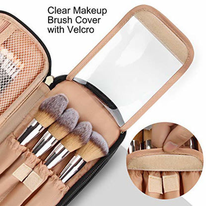 Picture of Makeup Brush Cosmetic Organizer Portable 2 layer Small Makeup Pouch with Carry Handle for Travel (black)