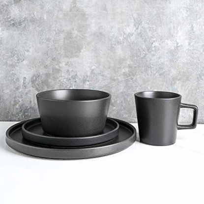Picture of Stone Lain Coupe Dinnerware Set, Service For 8, Black Matte