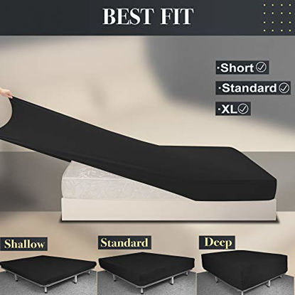 Picture of King Size Fitted Sheet Only - 4-Way Stretch Knit, Snug Fit, Wrinkle Free & Stay in Place, No More Slipping Off for Mattress, Soft & Comfortable - Black, King