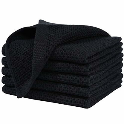 Picture of Homaxy 100% Cotton Waffle Weave Kitchen Dish Cloths, Ultra Soft Absorbent Quick Drying Dish Towels, 12x12 Inches, 6-Pack, Black