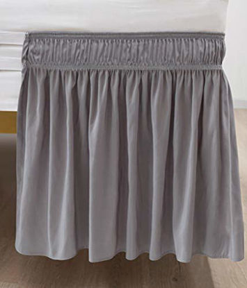 Picture of Biscaynebay Wrap Around Bed Skirts Elastic Dust Ruffles, Easy Fit Wrinkle and Fade Resistant Silky Luxrious Fabric Solid Color, Silver Grey for Full and Full XL Size Beds 21 Inches Drop