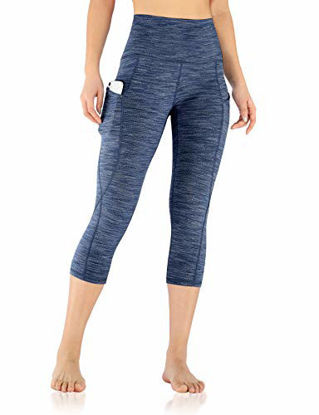 Picture of ODODOS Women's High Waisted Yoga Capris with Pocket, Workout Sports Running Athletic Capris with Pocket, Jaquard Navy, X-Large