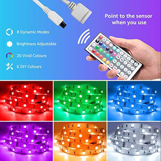 TSV 40ft LED Strip Lights, 5050 LED RGB Strip Tape Lights with Color  Changing, Upgrade 44 Keys RF Remote Controller, Flexible Strip Lights  Support 12V