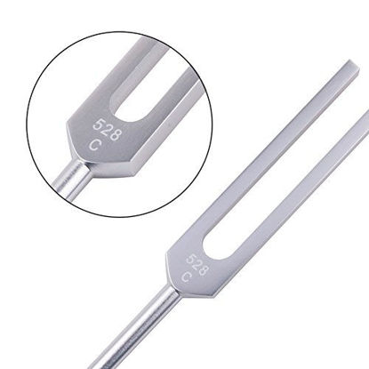 Picture of QIYUN Tuning Fork, 528 Hz Tuning Fork with Silicone Hammer and Cleaning Cloth Solfeggio Tuning Fork for DNA Repair Healing and Perfect Healing Musical Instrument