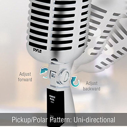 Picture of Classic Retro Dynamic Vocal Microphone - Old Vintage Style Unidirectional Cardioid Mic with XLR Cable - Universal Stand Compatible - Live Performance In Studio Recording - Pyle PDMICR42SL (Silver)