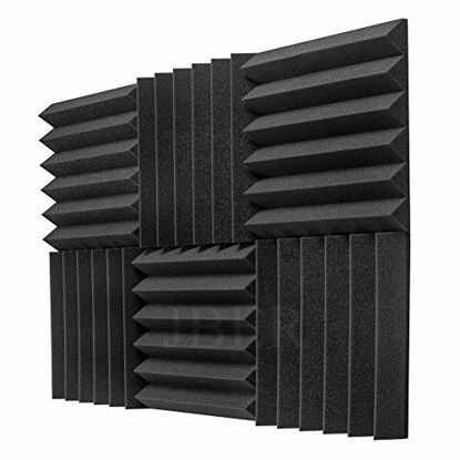 Picture of JBER 6 Pack Acoustic Foam Wedge, 2" X 12" X 12" Studio Soundproofing Panels Fire Resistant Sound Proof Padding Acoustic Treatment Foam (6 Square Feet, Charcoal)