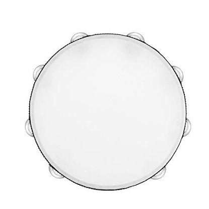 Picture of Tambourine for adults 10 inch Hand Held Drum Bell Birch Metal Jingles Percussion Gift Musical Educational Instrument for Church KTV Party (10 inch)