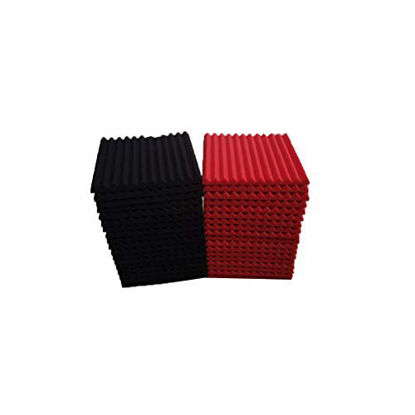 Picture of 50 Pack Acoustic Panels Soundproof Studio Foam for Walls Sound Absorbing Panels Sound Insulation Panels Wedge for Home Studio Ceiling, 1" X 12" X 12", Black (50PCS, Black&Red)