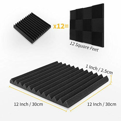 Picture of Donner 12-Pack Acoustic Foam Panels Wedges, Fireproof Soundproofing Foam Noise Cancelling Foam for Studios, Recording Studios, Offices, Home Studios 1 x 12 x 12