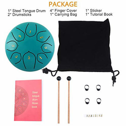 Picture of MITUTEN Steel Tongue Drum 8 Notes 6 Inches Chakra Tank Drum With bag, Music Score for Musical Education Yoga Meeting Office Home (Lake Blue)
