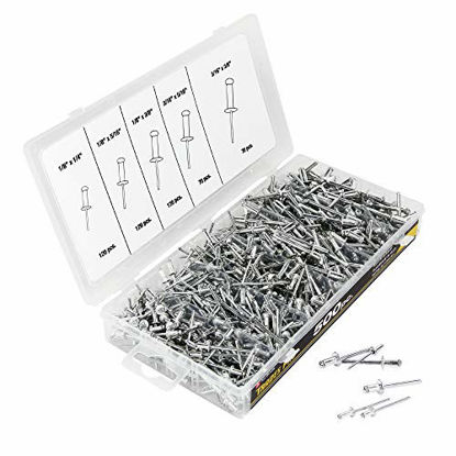 Picture of Tradespro 836341 Aluminum Rivet Assortment, 500-Piece, Multiple Sizes