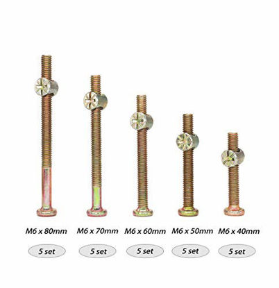Picture of Baby Bed Crib Screws Hardware Replacement Kit, cSeao 25-Set M6x40mm/ 50mm/ 60mm/ 70mm/ 80mm Hex Drive Socket Cap Screws Barrel Nuts Assortment Kit for Beds Headboards Chairs Furniture