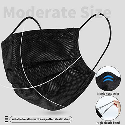 Picture of 50 Pack Disposable Black Face Mask Cover for Adults, Single Use 3 Ply Protectors with Elastic Earloops Cover
