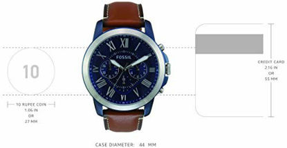 Picture of Fossil Men's Grant Quartz Leather Chronograph Watch, Color: Silver/Blue (Model: FS5151)