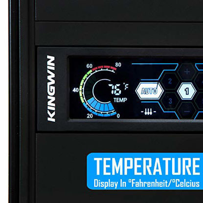 Picture of Kingwin FPX-007 Performance 5.25 Touchscreen LCD Fan Controller Cooling with Liquid Crystal Display Module. Features Temperature Monitor, RPM Display, and Fan Fail Alarm