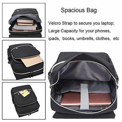 Picture of Unisex College Bag Fits up to 15.6 Laptop Casual Rucksack Waterproof School Backpack Daypacks (AllBlackWithUSB)
