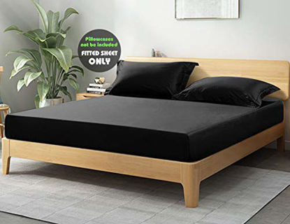 Picture of COSMOPLUS Fitted Sheet Twin Fitted Sheet OnlyNo Flat Sheet or Pillow Shams,4 Way Stretch Micro-Knit,Snug Fit,Wrinkle Free,for Standard Mattress and Air Bed Mattress from 8 Up to 10,Black