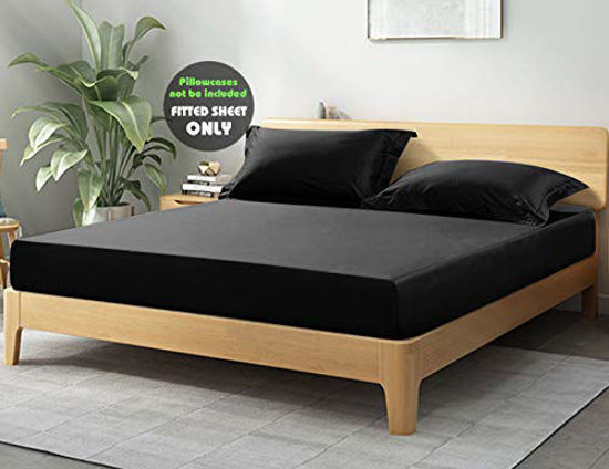 Picture of COSMOPLUS Fitted Sheet Twin Fitted Sheet OnlyNo Flat Sheet or Pillow Shams,4 Way Stretch Micro-Knit,Snug Fit,Wrinkle Free,for Standard Mattress and Air Bed Mattress from 8 Up to 10,Black