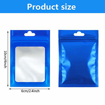 Picture of 100 Pieces Resealable Mylar Ziplock Food Storage Bags with Clear Window Coffee Beans Packaging Pouch for Food Self Sealing Storage Supplies (Blue, 2.4 x 4 Inch)