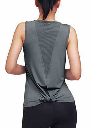 Picture of Mippo Workout Tops for Women Yoga Tops Tie Back Workout Tennis Hiking Yoga Shirts Athletic Exercise Racerback Tank Tops Loose Fit Muscle Tank Exercise Gym Running Tops for Women Dark Gray S