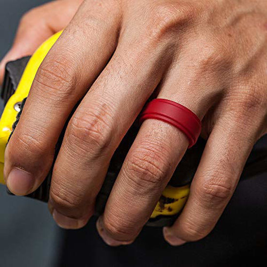 Picture of ThunderFit Silicone Rings for Men - 7 Rings Step Edge Rubber Wedding Bands 10mm Wide - 2.5mm Thick (10.5-11 (20.6mm))