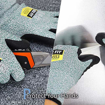 Picture of DEX FIT Level 5 Cut Resistant Gloves Cru553, 3D Comfort Stretch Fit, Power Grip, Durable Foam Nitrile, Smart Touch, Machine Washable, Thin & Lightweight, Green Small 1 Pair