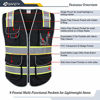 Picture of JKSafety 9 Pockets High Visibility Zipper Front Safety Vest Black with Dual Tone High Reflective Strips Meets ANSI/ISEA Standards (Black Yellow Strips, Medium)