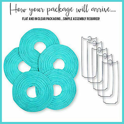 Picture of Just Artifacts 8-Inch Turquoise Chinese Japanese Paper Lanterns (Set of 5, Turquoise)