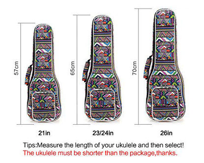 Picture of HOT SEAL Padded Handle 12MM Thick Colorful Stripes Print Durable Ukulele Case Bag with Independent Storage Pocket (21in, Geometric stripes)