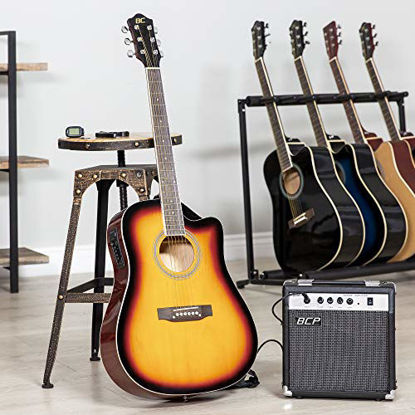Picture of Best Choice Products 41in Full Size Acoustic Electric Cutaway Guitar Set w/ 10-Watt Amplifier, Capo, E-Tuner, Gig Bag, Strap, Picks (Sunburst)