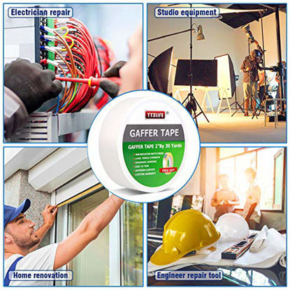 Picture of Premium Grade Gaffers Tape, 2 Inch X 30 Yards, White Heavy Duty Non-Reflective Matte No Residue Gaff Main Stage Tape,Electrical Tape,Duct Tape for Photographers,Waterproof Gaffer Tape