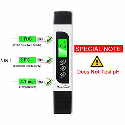 Picture of Water Quality Tester, Accurate and Reliable, HoneForest TDS Meter, EC Meter & Temperature Meter 3 in 1, 0-9990ppm, Ideal Water Test Meter for Drinking Water, Aquariums, etc.