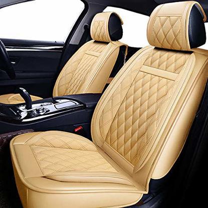 Picture of OASIS AUTO Leather Car Seat Covers, Faux Leatherette Automotive Vehicle Cushion Cover for Cars SUV Pick-up Truck Universal Fit Set for Auto Interior Accessories (Tan, OS-009 Front Pair)