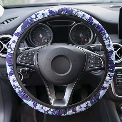 Picture of YR Universal Steering Wheel Covers, Cute Car Steering Wheel Cover for Women and Girls, Car Accessories for Women, White Flower