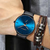 Picture of Mens Watches Ultra-Thin Minimalist Waterproof-Fashion Wrist Watch for Men Unisex Dress with Black Leather Band-Gold Hands Blue Face