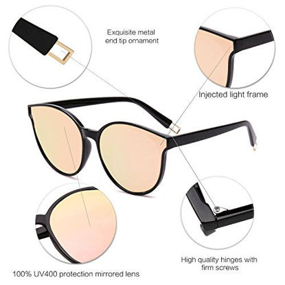 Picture of SOJOS Fashion Round Sunglasses for Women Men Oversized Vintage Shades SJ2057 with Black Frame/Pink Mirrored Lens