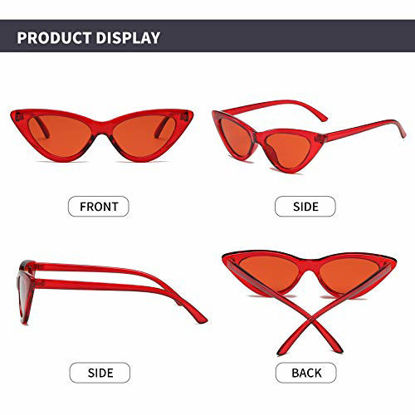 Picture of YOSHYA Retro Vintage Narrow Cat Eye Sunglasses for Women Clout Goggles Plastic Frame (Clear Wine red / Red)