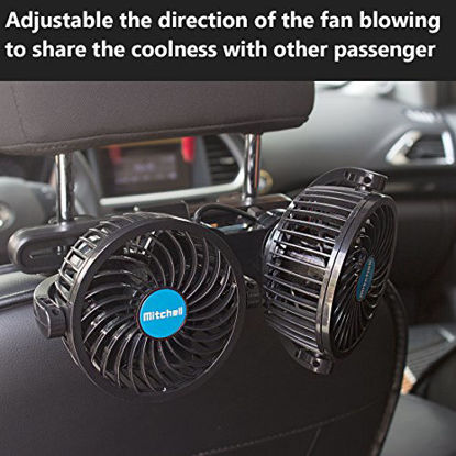 Picture of poraxy Car Fans,12V Electric Auto Cooling Fan, Headrest 360 Degree Rotatable Dual Head Stepless Speed Rear Seat Air Fan for Sedan SUV RV Boat