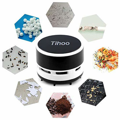 Picture of Tihoo Keyboard Vacuum Cleaner Office Desktop Eraser Shaving Dinner Table Counter Vacuum Crumb Collector Kitchen Gadget Office Supplies for Mom/Student/Women Black