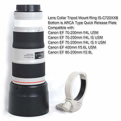 Picture of iShoot Improved Metal Lens Collar Tripod Mount Ring, for Canon EF 70-200mm f/4L (is/is II) USM, Canon EF 400mm f/5.6 L USM, Canon EF 80-200mm f/2.8L Lens, Built-in ARCA-Swiss Fit Quick Release Plate