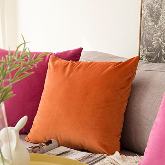 Picture of MIULEE Pack of 2 Velvet Soft Solid Decorative Square Throw Pillow Covers Set Cushion Case for Sofa Bedroom Car 16 x 16 Inch 40 x 40 cm Orange