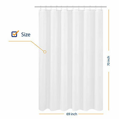Picture of Fabric Shower Curtain Liner 69 x 70 inches, Hotel Quality, Washable, Water Resistant White Spa Bathroom Curtains with Grommets, 69x70