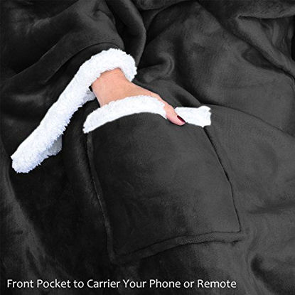 Picture of Catalonia Sherpa Wearable Blanket with Sleeves Arms,Super Soft Warm Comfy Large Fleece Plush Sleeved TV Throws Wrap Robe Blanket for Adult Women and Men Black