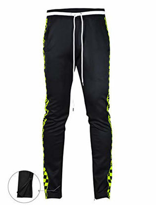 Picture of SCREENSHOTBRAND-P11854 Mens Hip Hop Premium Slim Fit Track Pants - Athletic Jogger Bottom with Side Checker Taping-Black/Neon-Medium