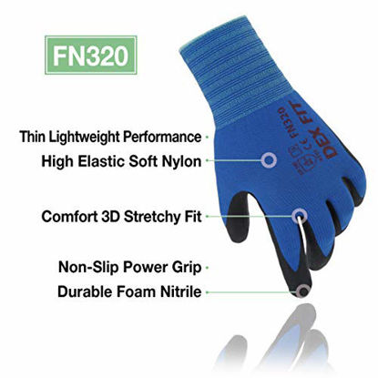 Picture of DEX FIT Gardening Work Gloves FN320, 3D Comfort Stretch Fit, Power Grip, Thin Lightweight, Durable Foam Nitrile Coating, Machine Washable, Blue XX-Large 3 Pairs