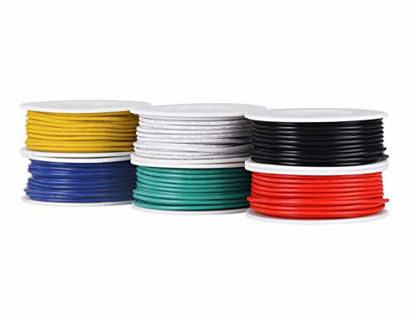 Picture of TUOFENG 22AWG PVC Electrical Wire Kit- 6 Different Colored 30 Feet spools- 22 Gauge Stranded Wire- Tinned Copper Hookup Wire Kit for DIY DC