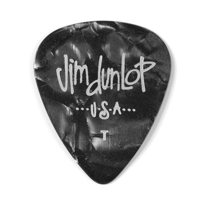 Picture of Dunlop 483P02TH Genuine Celluloid, Black Pearloid, Thin, 12/Player's Pack