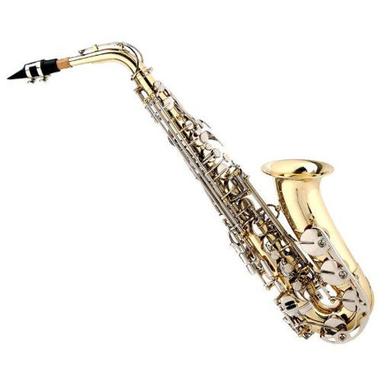 GetUSCart Mendini by Cecilio Eb Alto Sax w Tuner Case Mouthpiece 10 Reeds Pocketbook and 1 Year Warranty Gold Lacquer Nickel Keys