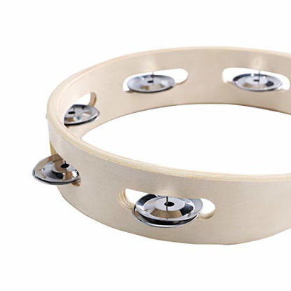 Picture of Tambourines for Girls 8 inch Hand Held Ring Bell Birch Metal Jingles Musical Educational Toy Instrument for KTV Party Kids Games by Musfunny (8 inch Ring)