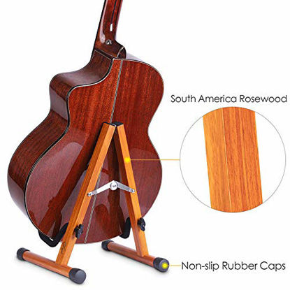 Picture of Guitar Stand Rosewood, Sturdy Acoustic Guitar Stand, Adjustable Electric Guitar Stand, Guitar Display Stand Guitar Floor Stand with Foam Padded, Folding Guitar Stand for Bass Cello Ukulele